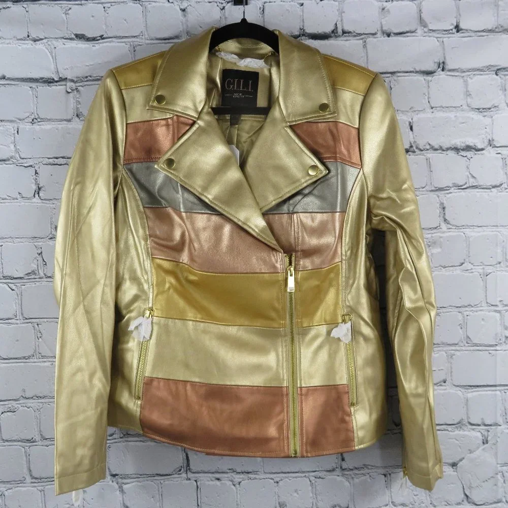 Women's Novelty Faux Leather Striped Jacket - Picture 3 of 4